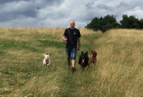 David out on a walk with our dogs