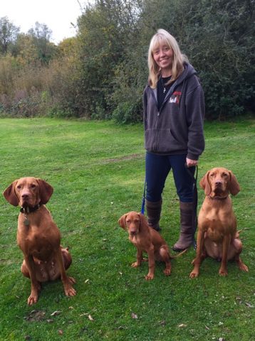 Clare with our dog Ruby puppy Hazel in the middle and Ruby2